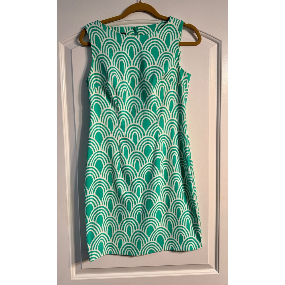 ALYX Sheath Dress Women 4 Mint Green Art Deco Geometric Arch‎ Print Preppy Retro